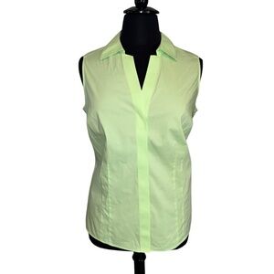 FOXCROFT Taylor Non-Iron Sleeveless Collar Button Down Shirt - Green 14W